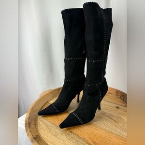 BCBGirls Black Suede Knee High Stiletto Boots Size 8